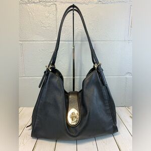 Coach Black Leather Shoulder Bag with Gold Hardware